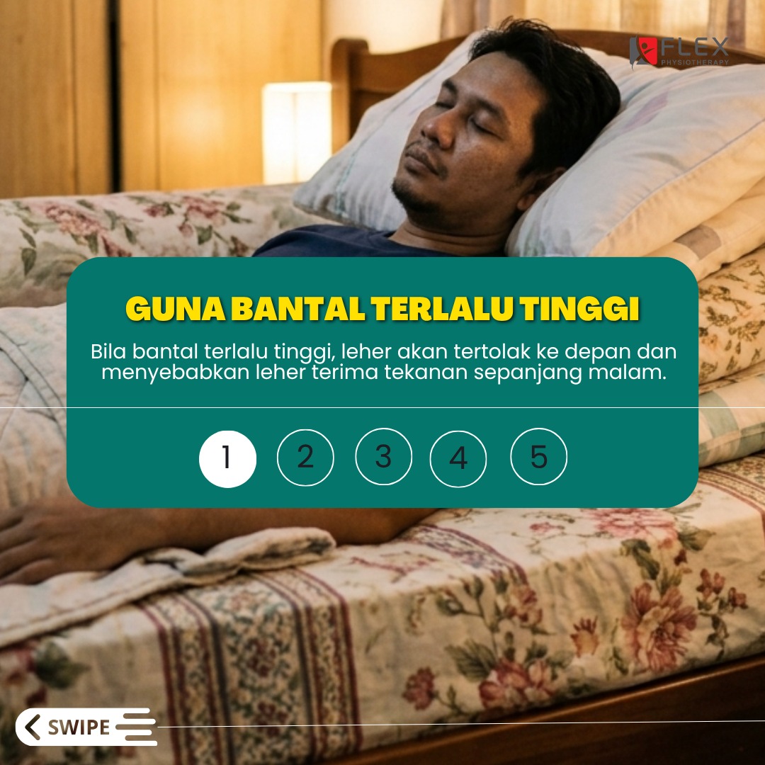 guna bantal terlalu tinggi semasa tidur penyebab sakit leher dan pinggang